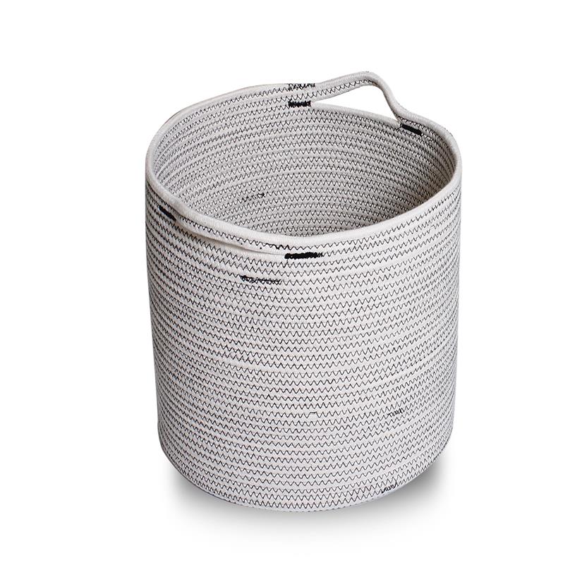 Navy Round Braided cotton log Basket white