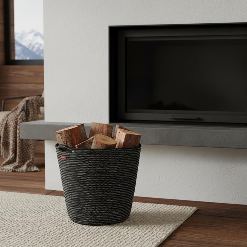 Navy Round Braided cotton log Basket Black