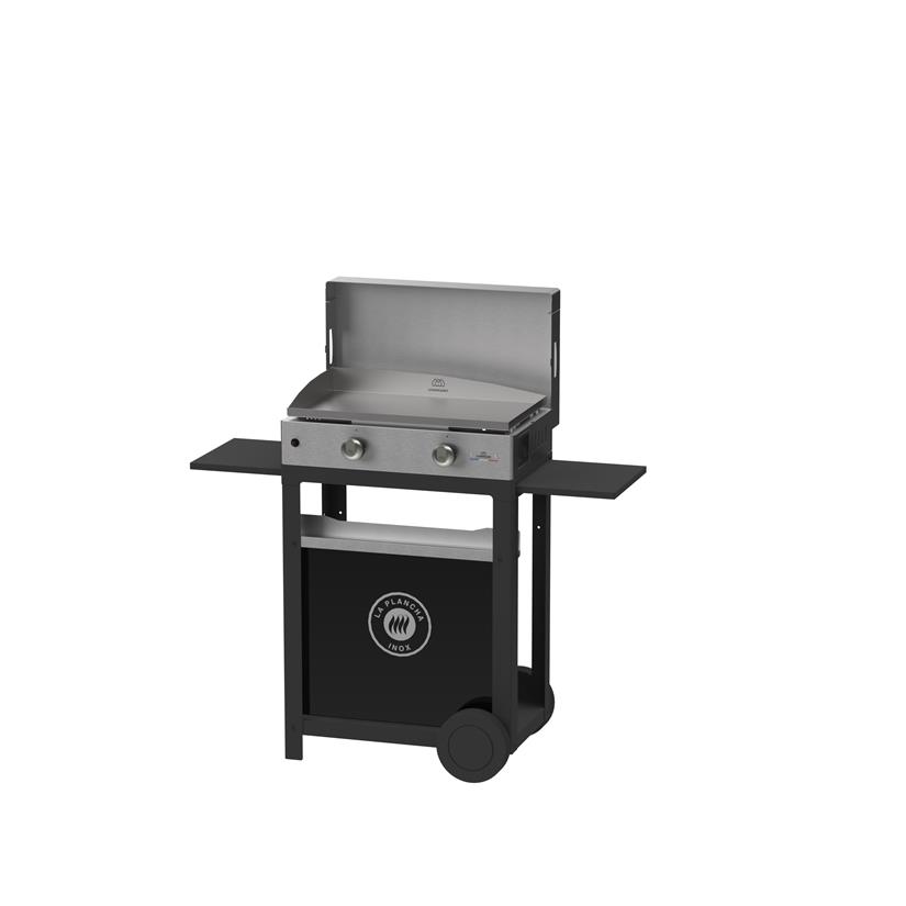 La Plancha Inox Duo Edition : Plancha 260 Gaz + Chariot Noir + Couvercle Inox+ Porte Épices Et Rideau