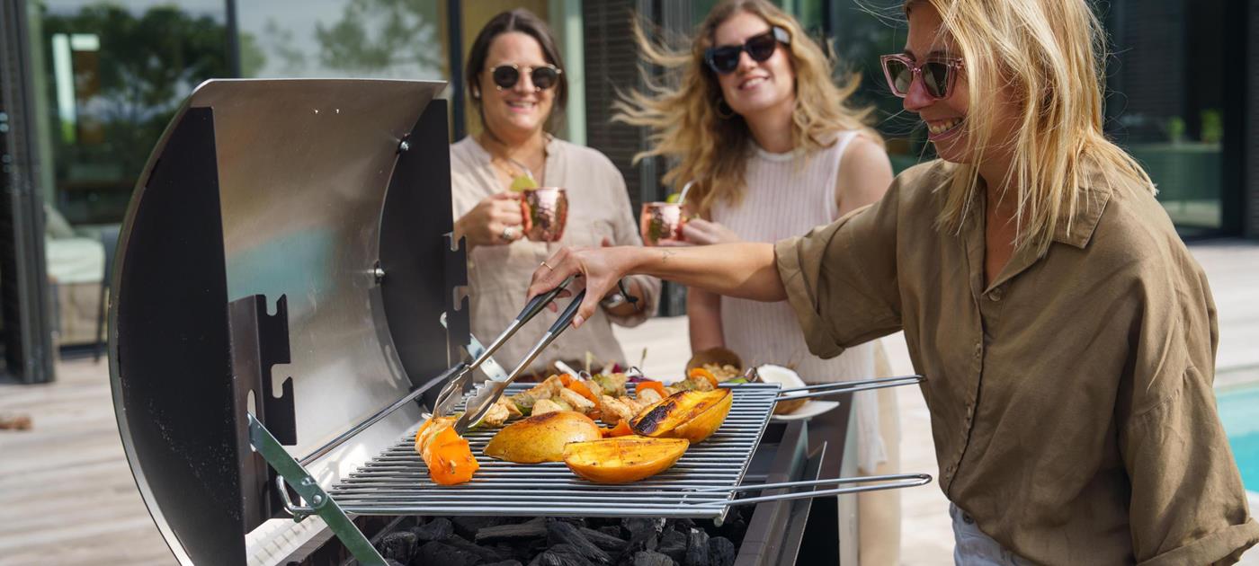 Chicken skewers marinated in coconut milk and grilled mango